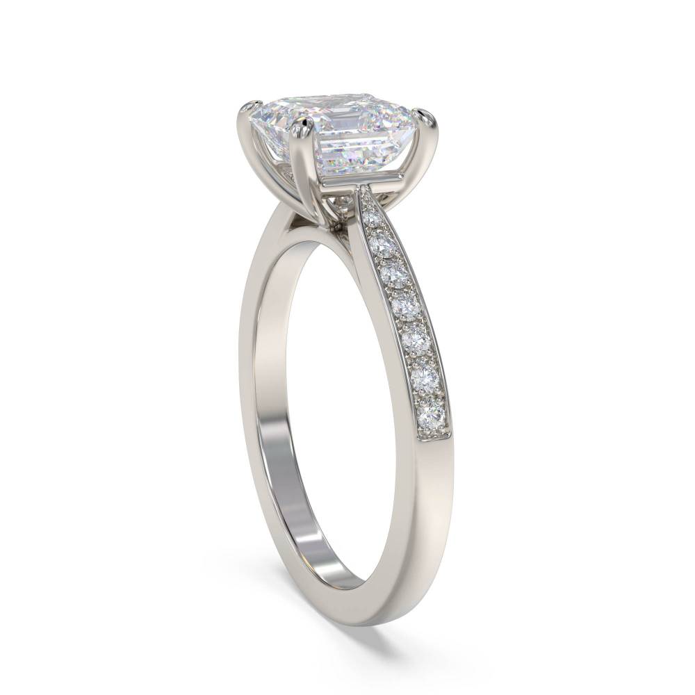 Asscher Diamond Shoulder Set Engagement Ring set in Platinum