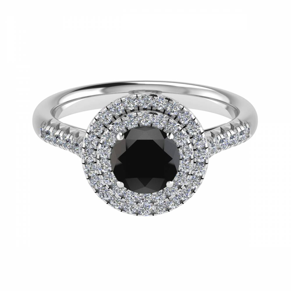 Round Black Diamond Single Halo Shoulder Set Ring set in Platinum