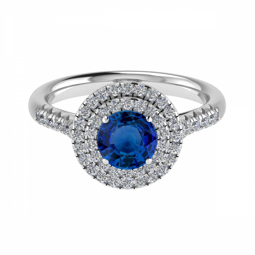 Round Blue Sapphire & Diamond Halo Ring P