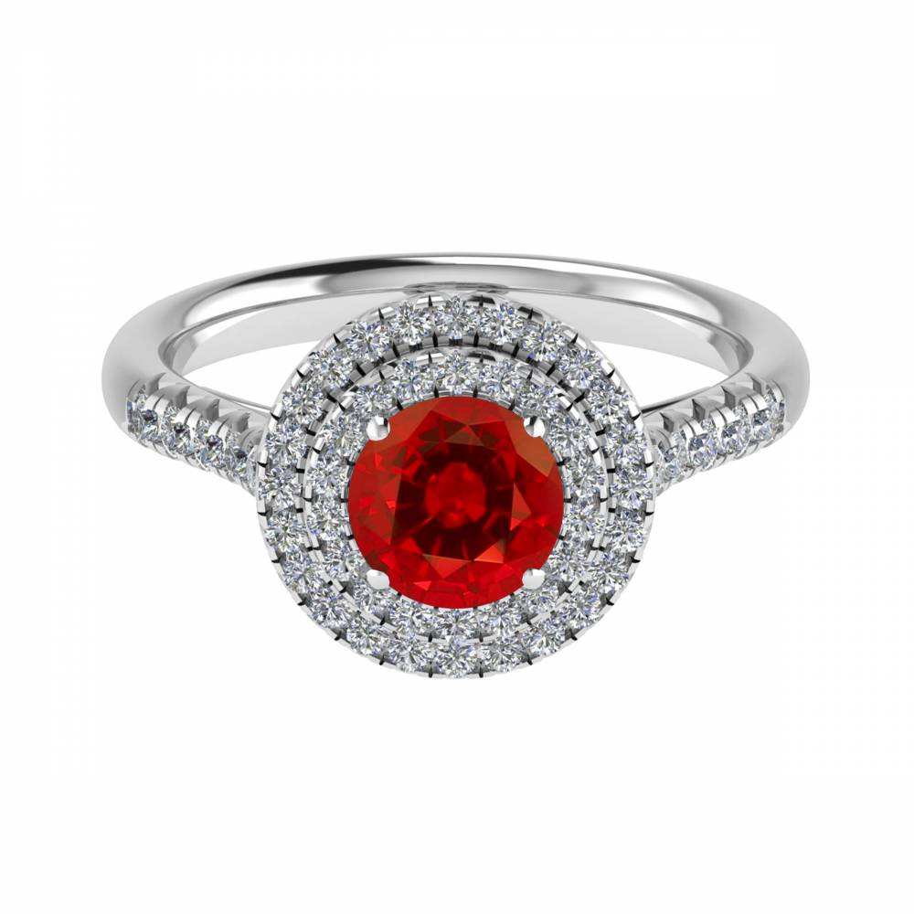 Round Ruby & Diamond Halo Ring P