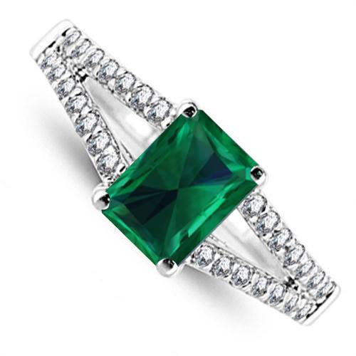 Emerald Radiant Shaped Diamond Shoulder Set Ring Image