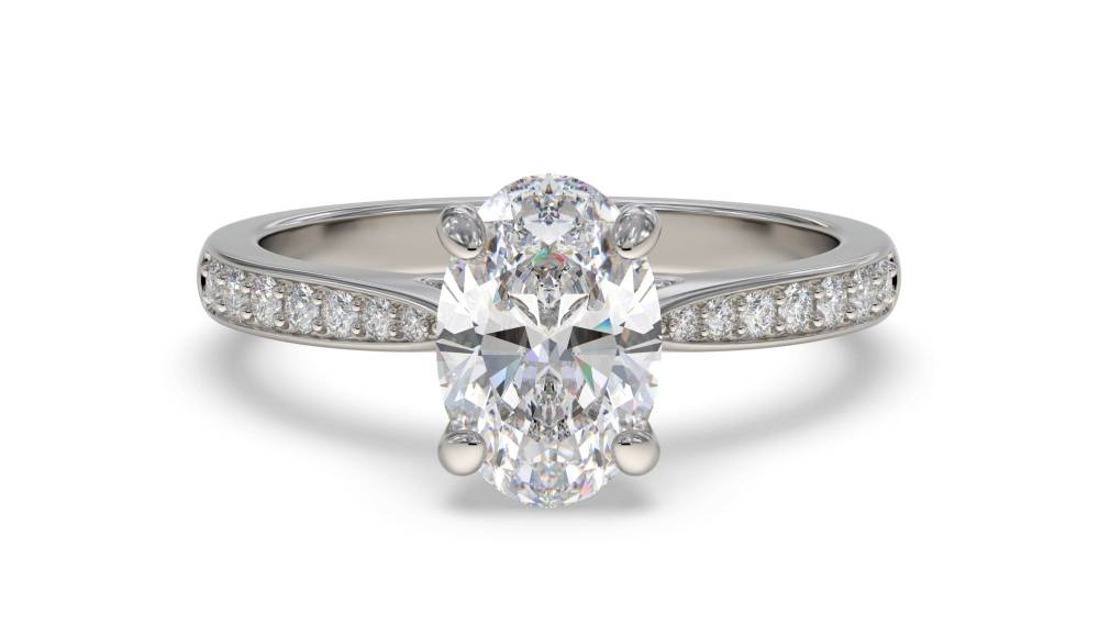 Elegant Oval Diamond Milgrain Shoulder Set Ring set in Platinum