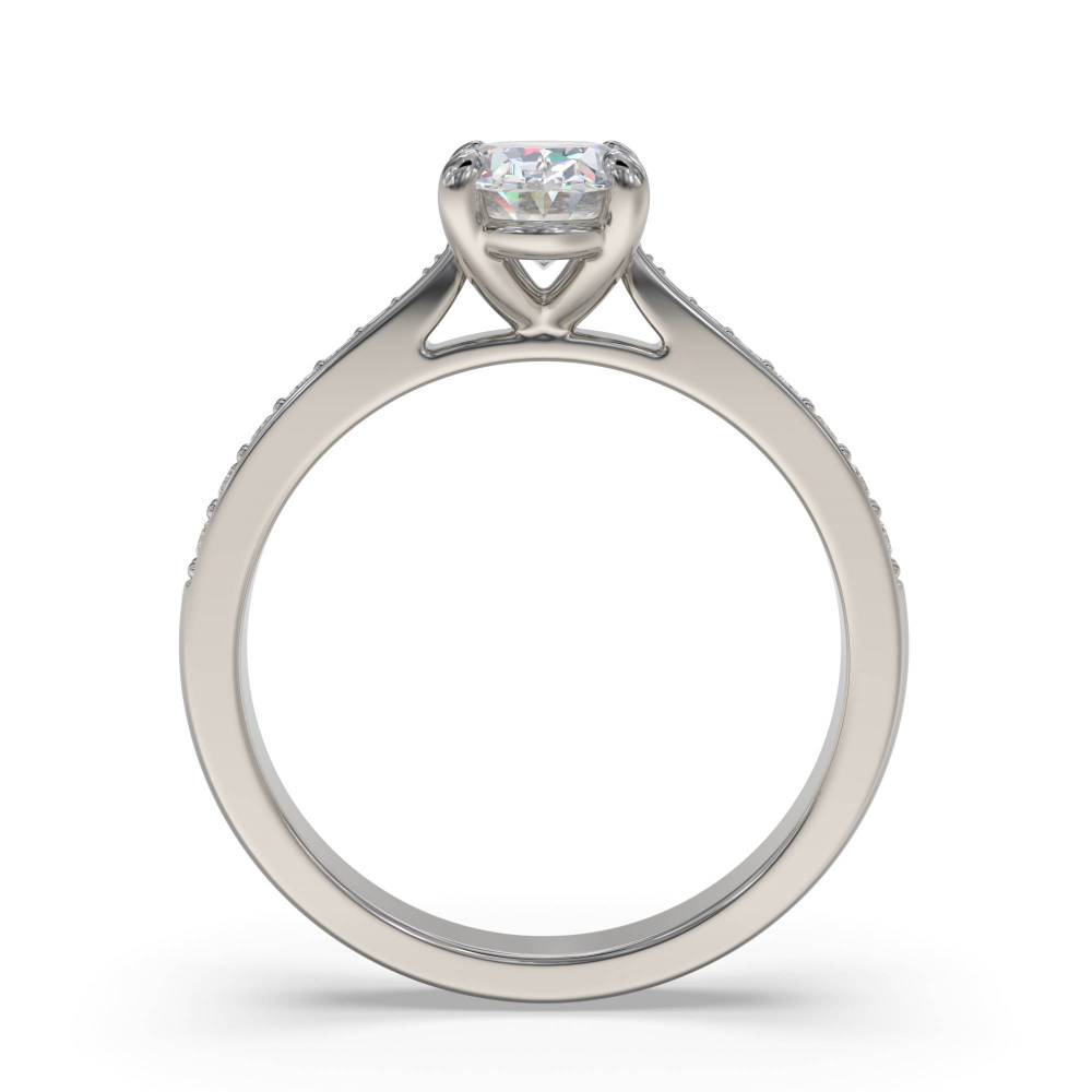 Elegant Oval Diamond Milgrain Shoulder Set Ring set in Platinum