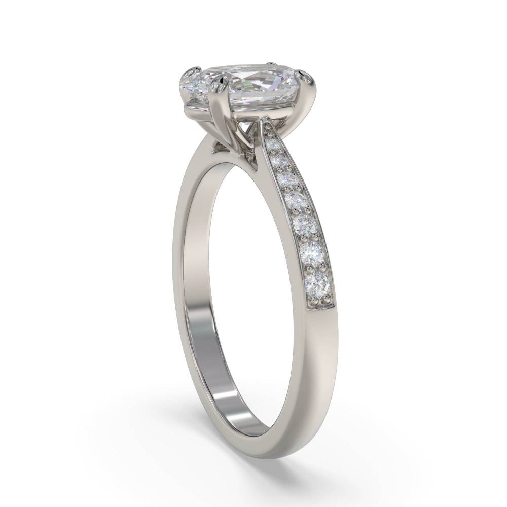 Elegant Oval Diamond Milgrain Shoulder Set Ring set in Platinum