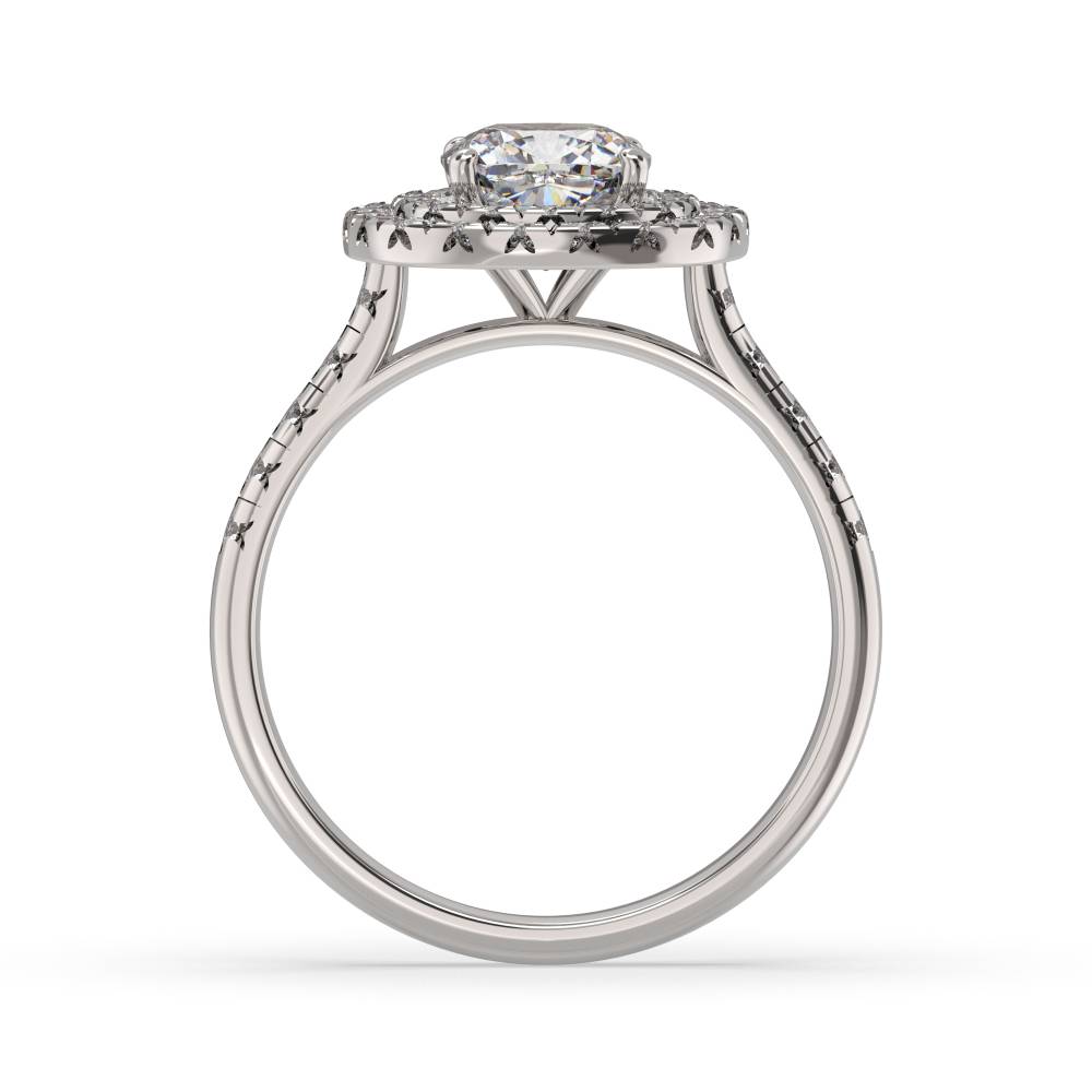 Cushion Diamond Double Halo Shoulder Set Ring P