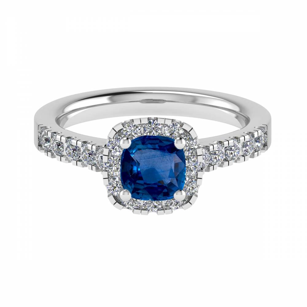 Cushion Blue Sapphire & Diamond Halo Ring Image