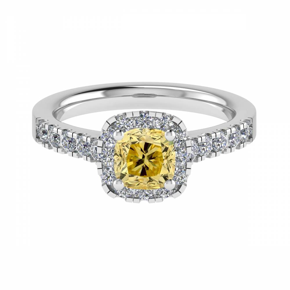 Fancy Yellow Cushion Diamond Shoulder Set Ring P