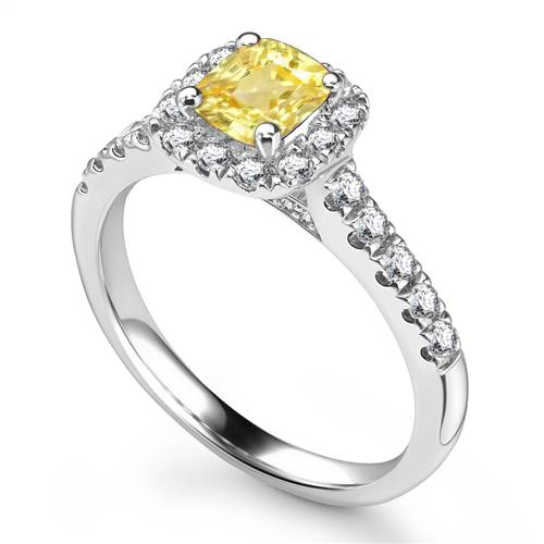 Fancy Yellow Cushion Diamond Shoulder Set Ring P