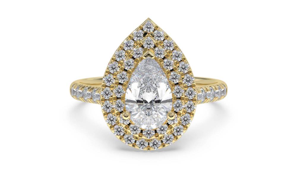 Double Halo Pear Diamond Shoulder Set Ring Image