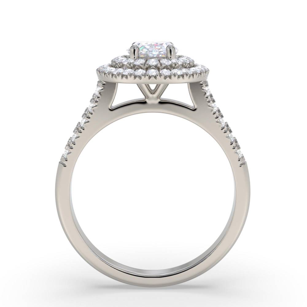 Oval Diamond Double Halo Shoulder Set Ring set in Platinum