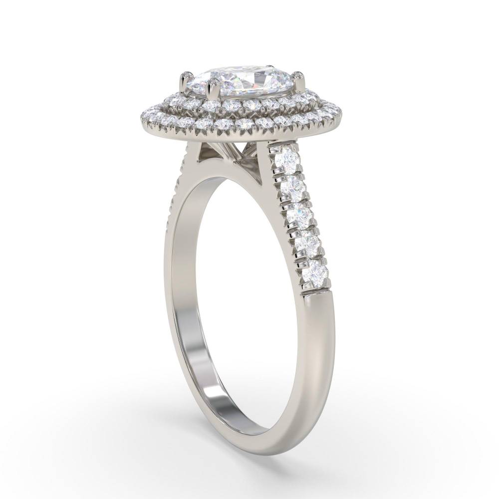 Oval Diamond Double Halo Shoulder Set Ring set in Platinum