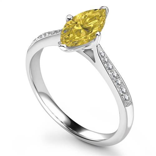 Fancy Yellow Marquise Diamond Single Halo Shoulder Set Ring P