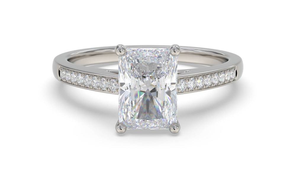 Radiant Diamond Shoulder Set Ring set in Platinum