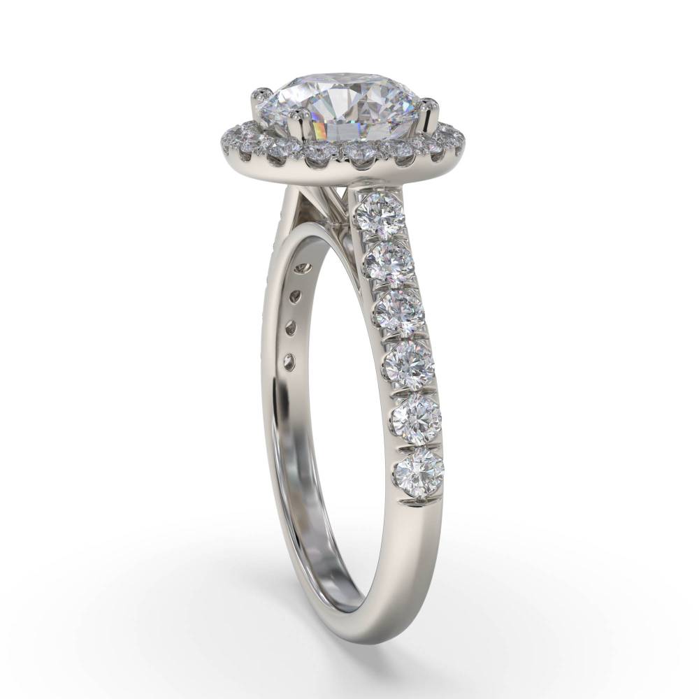 Round Diamond Single Halo Shoulder Set Ring set in Platinum