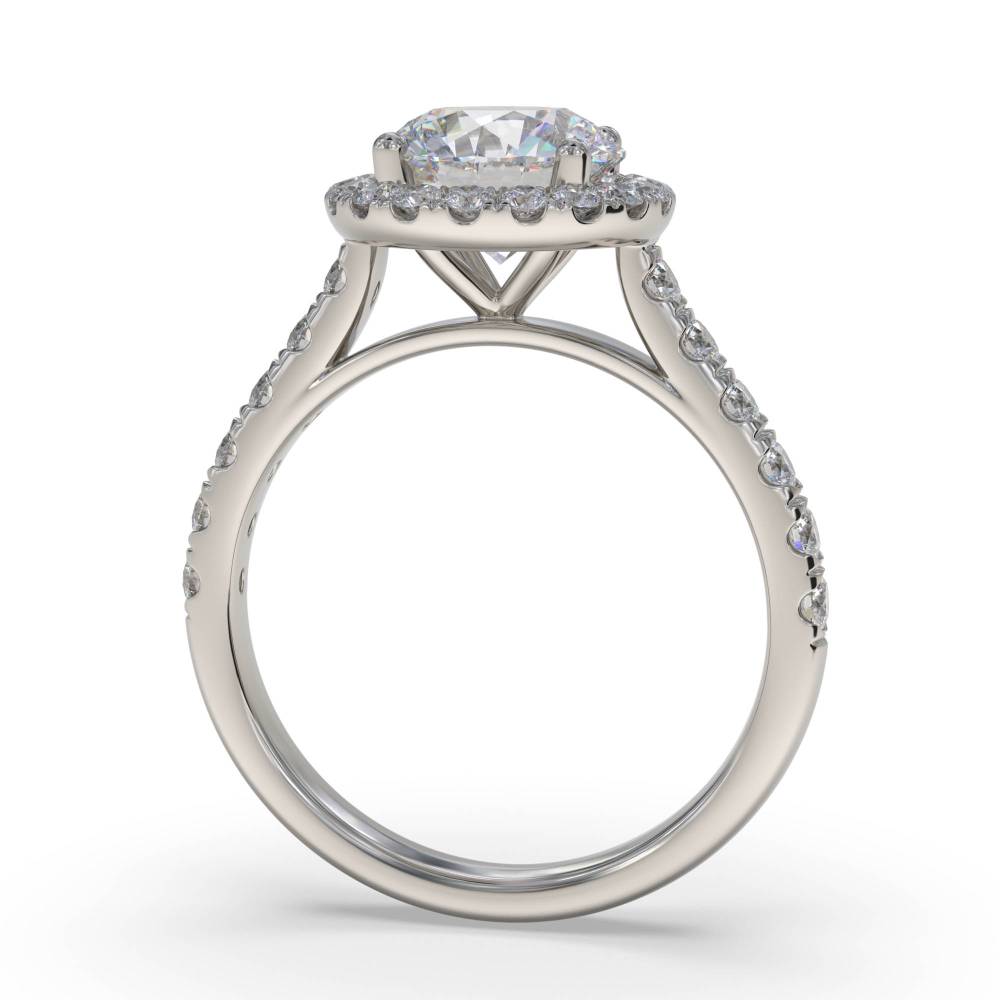 Round Diamond Single Halo Shoulder Set Ring set in Platinum