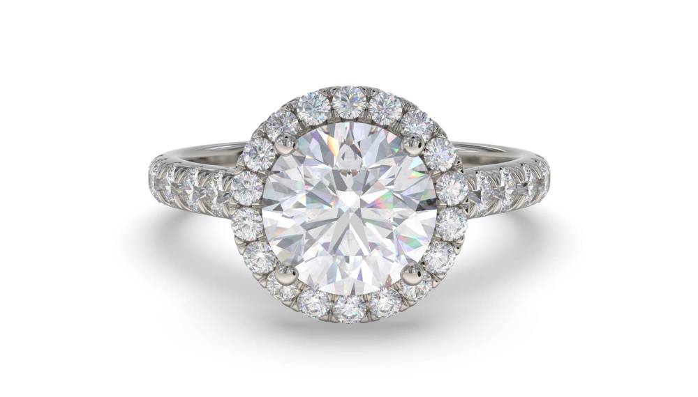 Round Diamond Single Halo Shoulder Set Ring set in Platinum