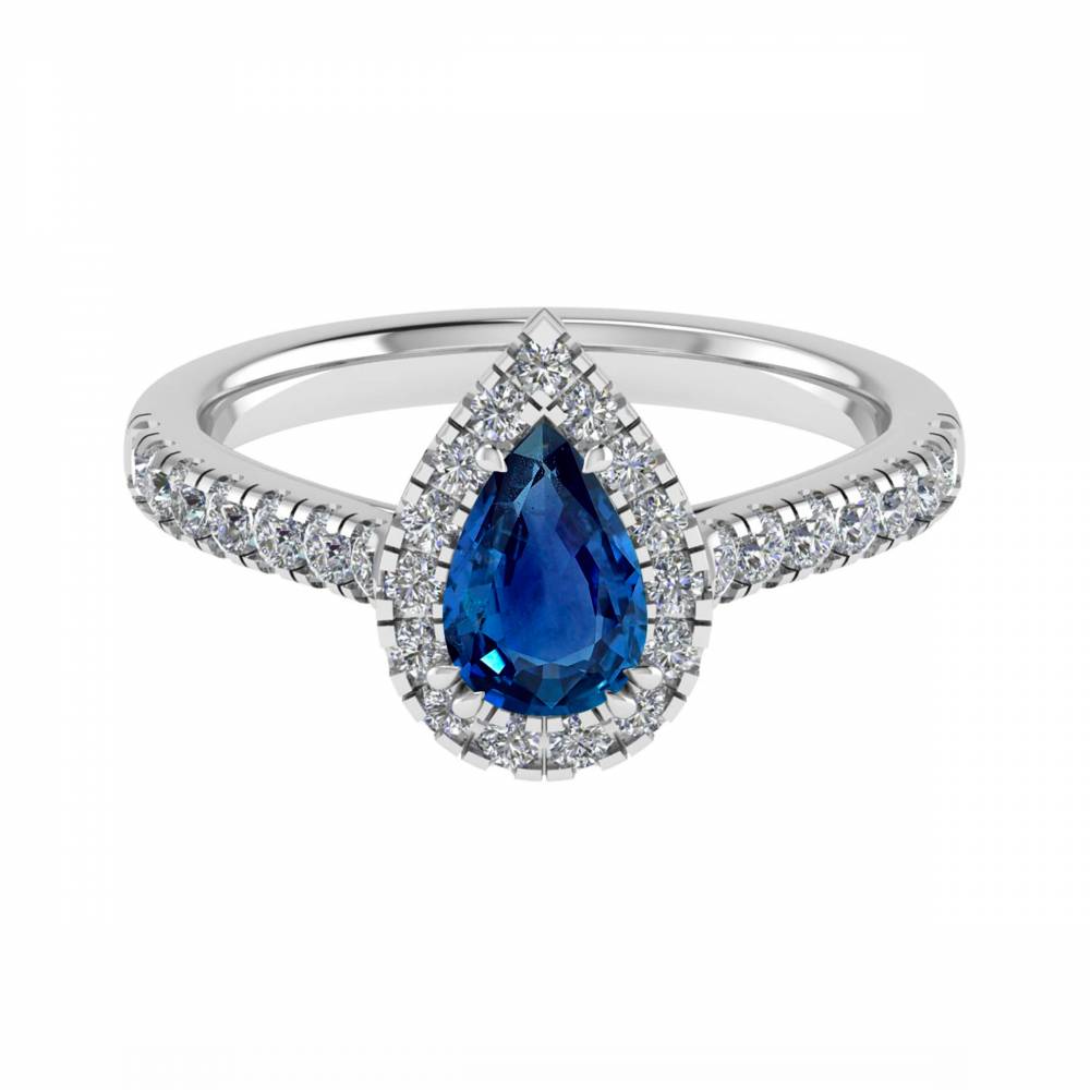 Pear Blue Sapphire & Diamond Halo Ring P