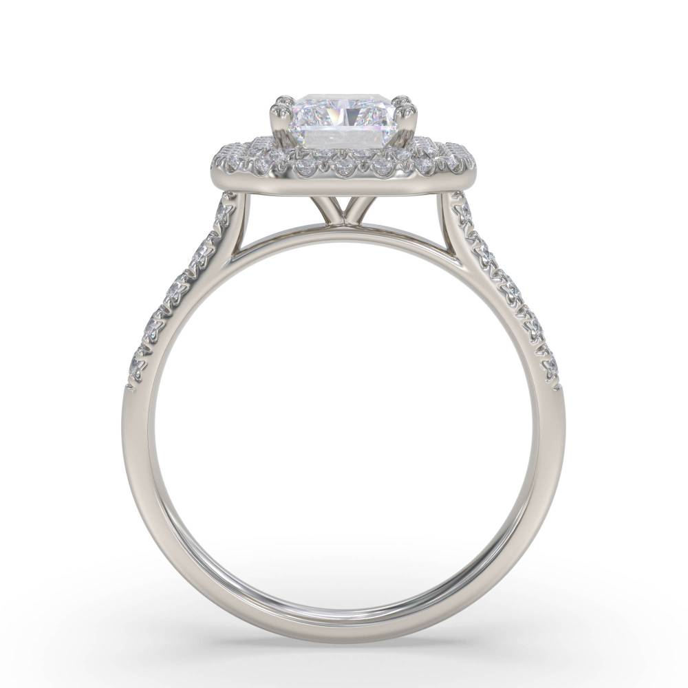 Radiant Diamond Double Halo Shoulder Set Ring set in Platinum