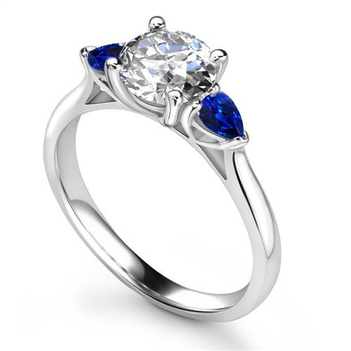 Round Diamond & Blue Sapphire Trilogy Ring P