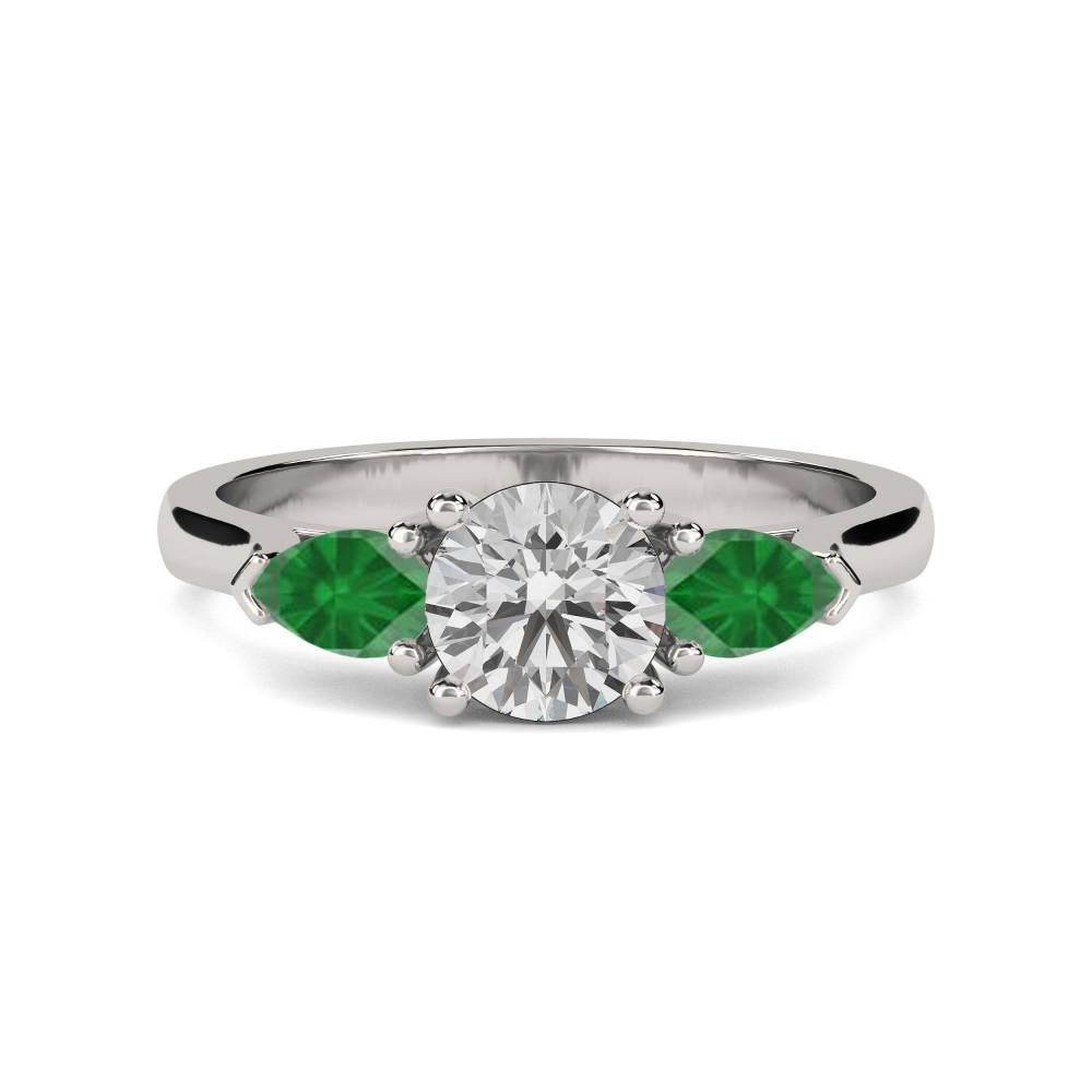 3 Stone Emerald Diamond Ring With Shoulder Diamonds P