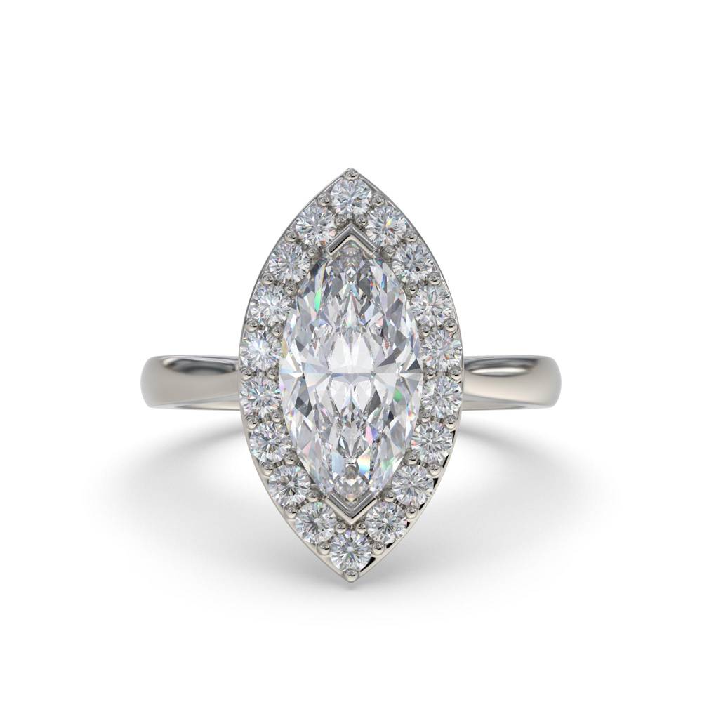 Marquise & Round Diamond Single Halo Ring set in Platinum