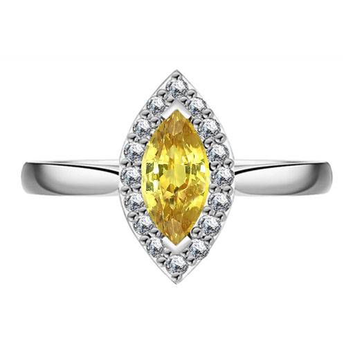 Fancy Yellow Marquise Diamond Single Halo Shoulder Set Ring P