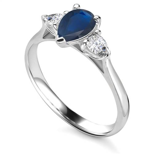 Elegant Pear Blue Sapphire Diamond Trilogy Ring Image