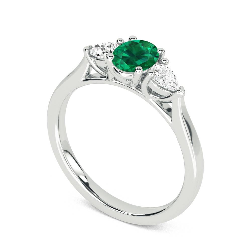 Emerald Green Oval Diamond Trilogy Ring Image