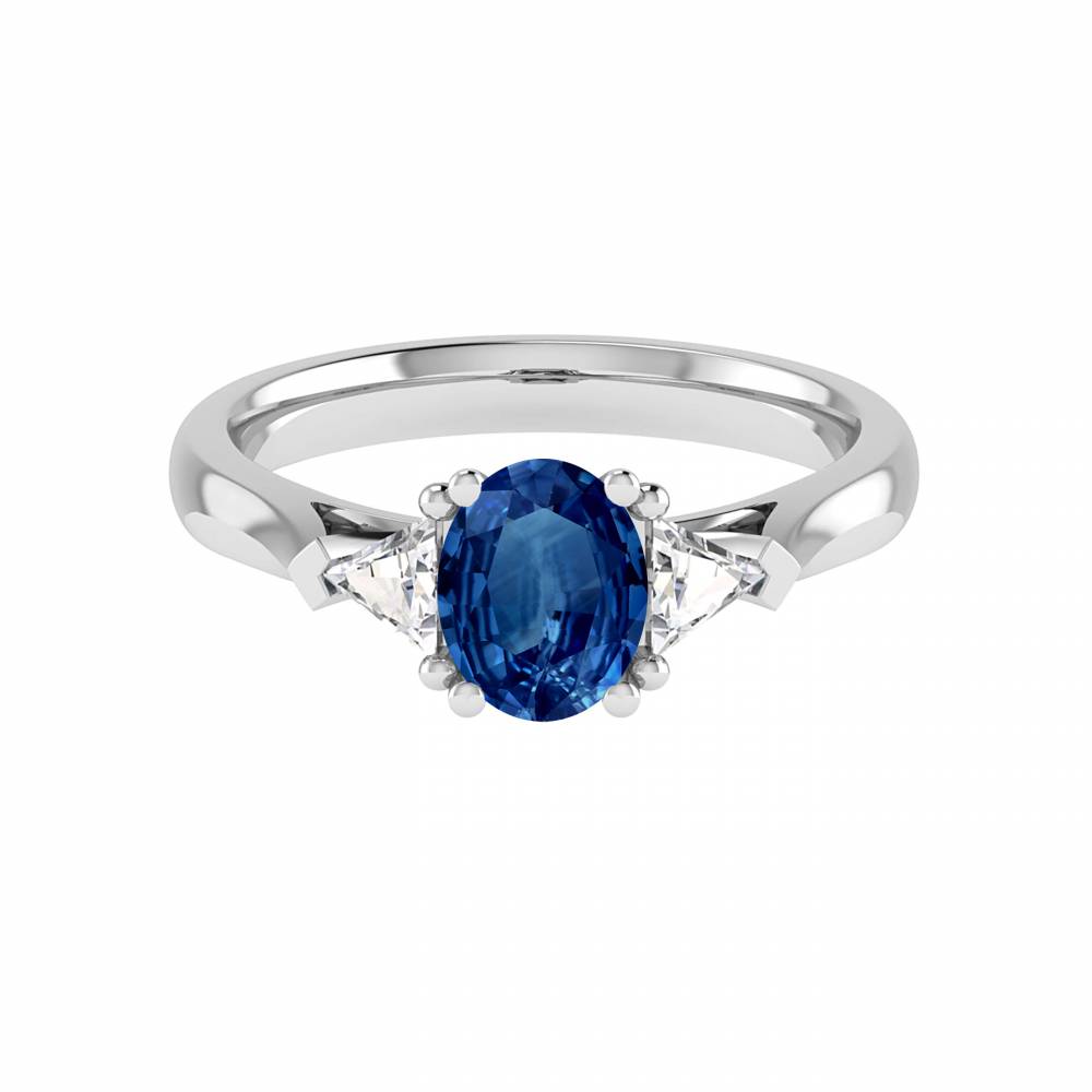 Blue Sapphire Oval & Trillian Diamond Trilogy Ring Image