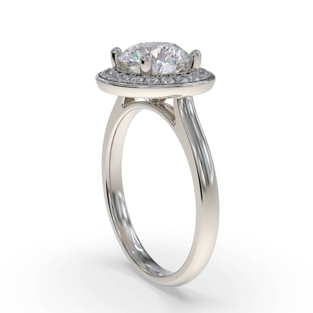 Round Diamond Single Halo Ring set in Platinum