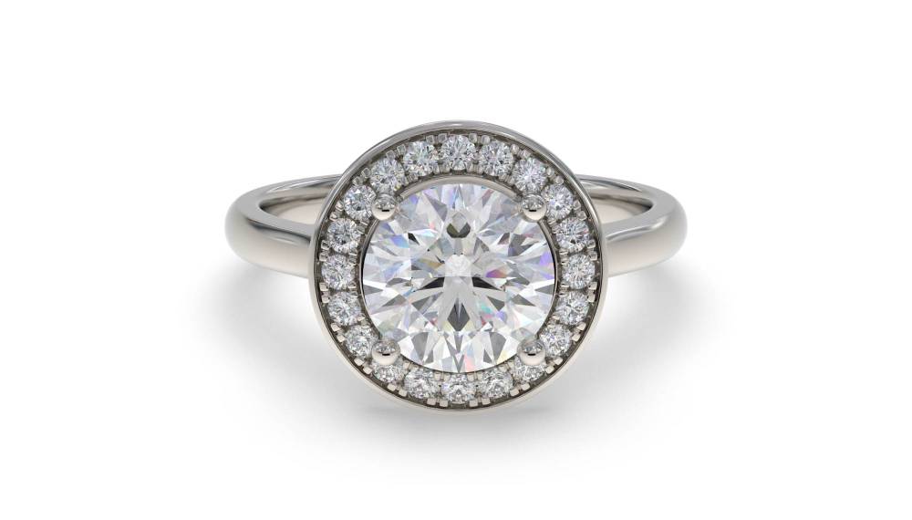 Round Diamond Single Halo Ring set in Platinum