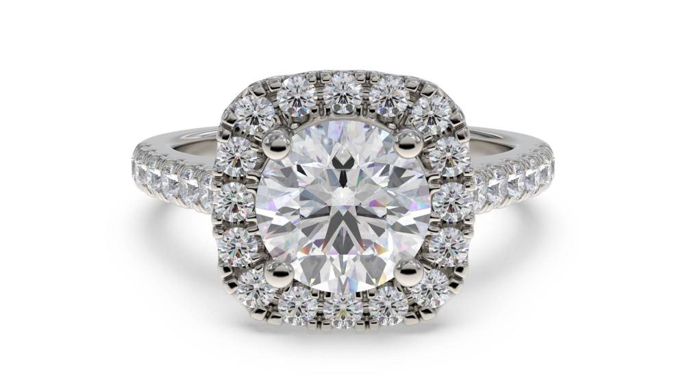 Modern Round Diamond Single Halo Ring set in Platinum