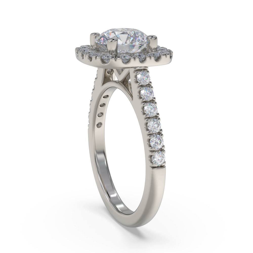 Modern Round Diamond Single Halo Ring set in Platinum