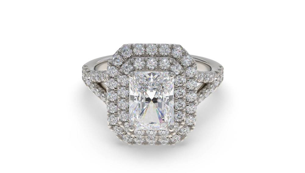 Radiant Diamond Double Halo Shoulder Set Ring P