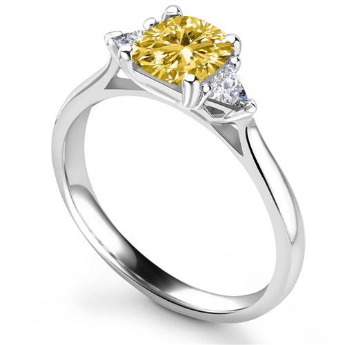 0.75ct VS2/FY Cushion Yellow Diamond Trilogy Ring