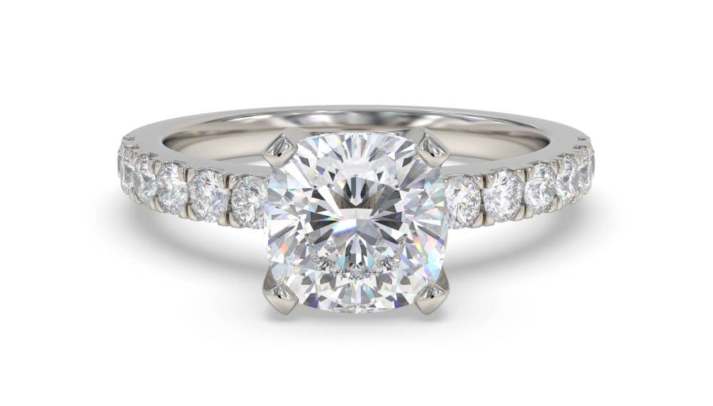 Cushion Diamond Shoulder Set Ring set in Platinum