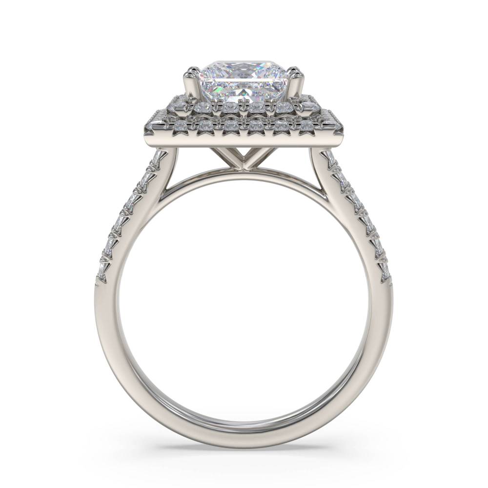 Princess Diamond Double Halo Shoulder Set Ring Image