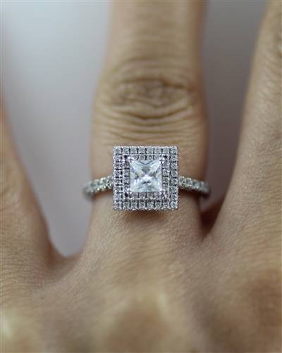 Princess Diamond Double Halo Shoulder Set Ring Image