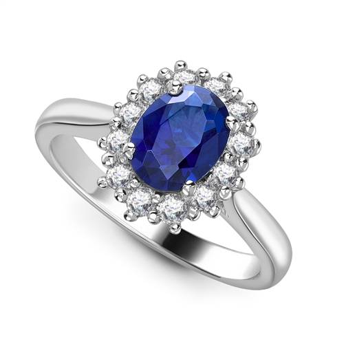 Oval Blue Sapphire & Diamond Cluster Ring Image
