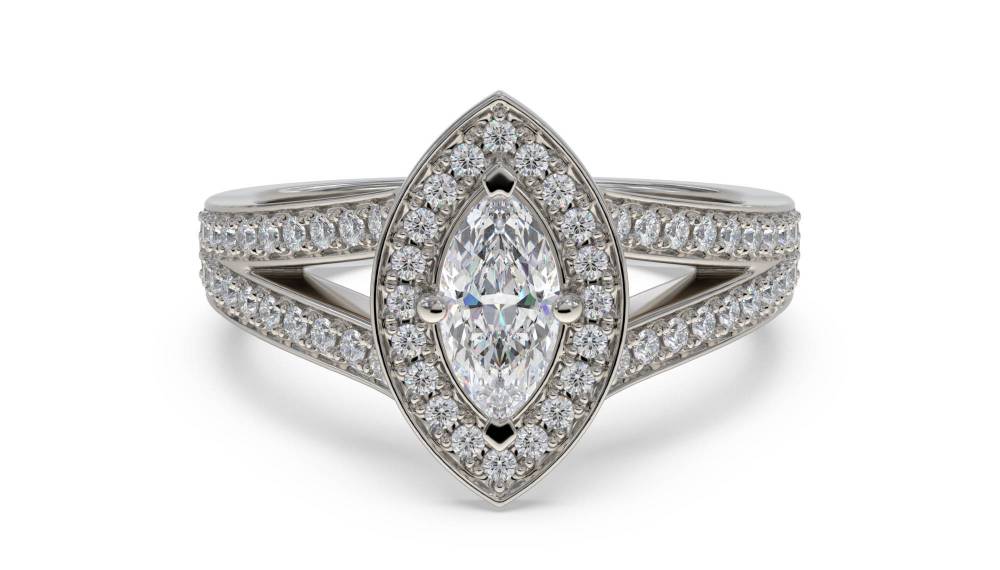 Marquise Diamond Single Halo Split Shoulder Set Ring P