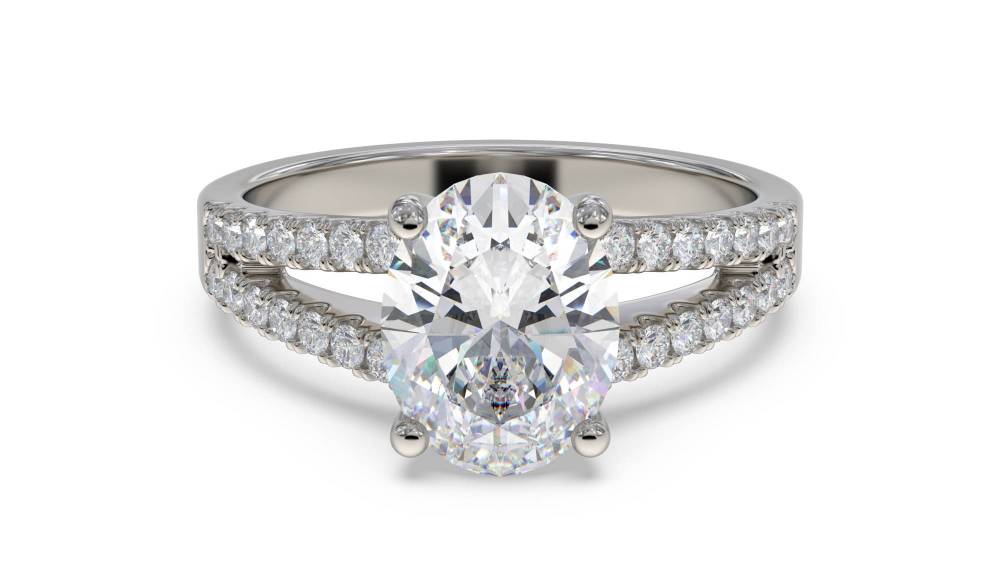 Oval Diamond Shoulder Set Ring set in Platinum