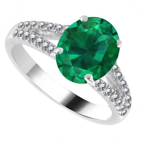 Fancy Emerald Green Oval Diamond Shoulder Set Ring F