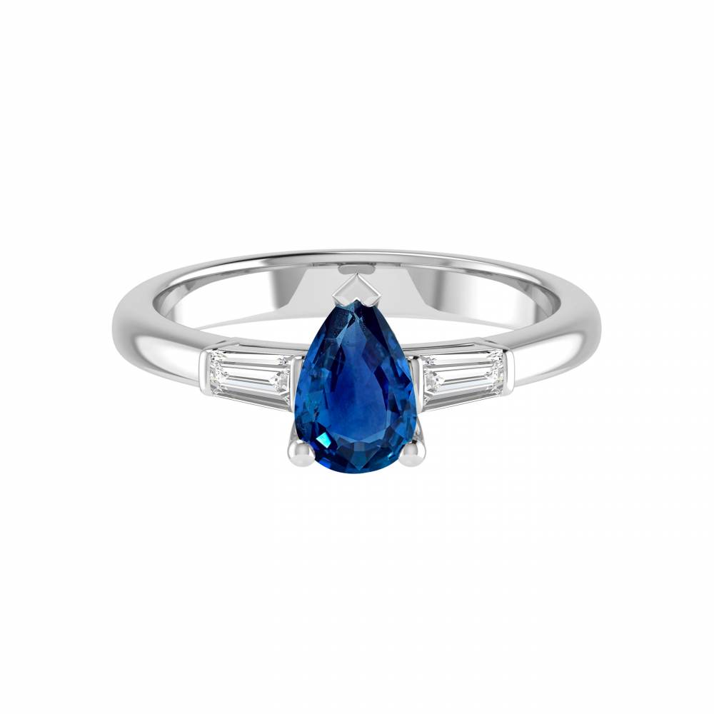 Elegant Pear Blue Sapphire Diamond Trilogy Ring P