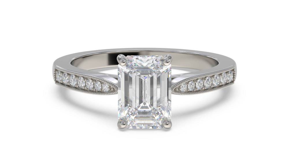 Emerald Diamond Shoulder Set Ring set in Platinum