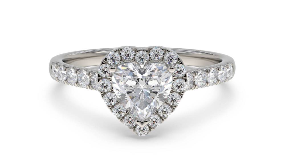 Heart Shaped Diamond Single Halo Shoulder Set Ring set in Platinum