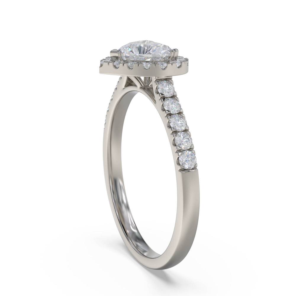 Heart Shaped Diamond Single Halo Shoulder Set Ring set in Platinum