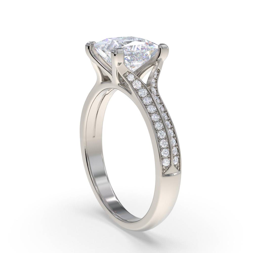 Elegant Princess Diamond Split Shoulder Set Ring set in Platinum