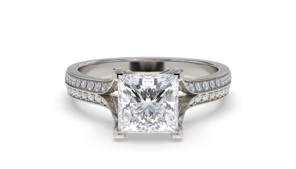 Elegant Princess Diamond Split Shoulder Set Ring set in Platinum