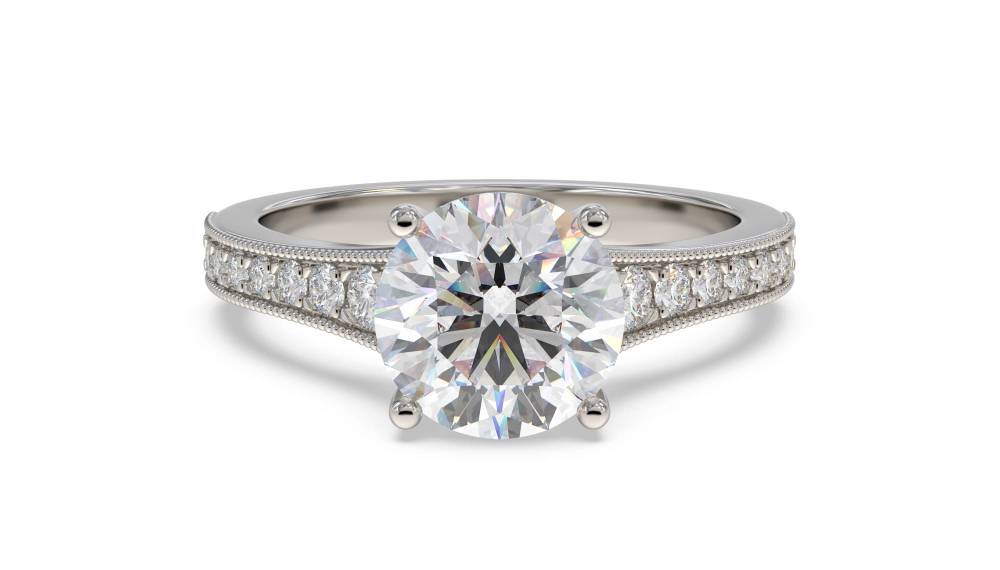 Milrgrain Shoulder Set Diamond Engagement Ring set in Platinum