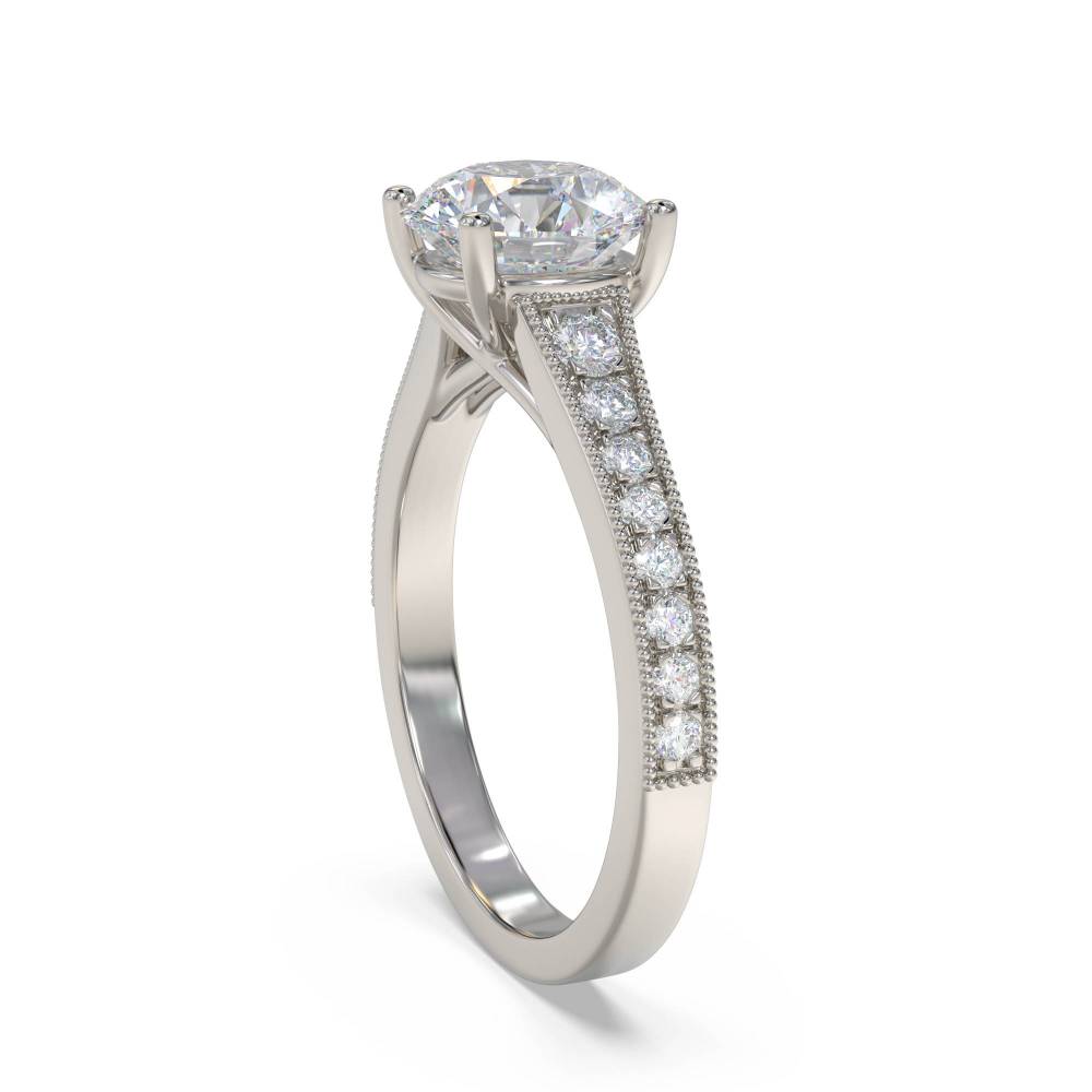 Milrgrain Shoulder Set Diamond Engagement Ring set in Platinum